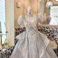Silver Gray Puff Sleeve Waist-Cinched Voluminous Princess Skirt Long Romantic Dress, Wedding Gown gh7705