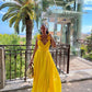 Yellow V-neck stylish elegant long chiffon ball gown evening dress garden party dress gh3053