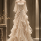 ✨Girlhomeshops-Dreamy Champagne Tiered Ruffle Lace A-Line Qipao Bridal Gown gh10332