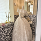 Ivory Bow Spaghetti Straps, Cinched Waist, Sequined Voluminous Skirt Long Romantic Dress, Wedding Gown gh7781