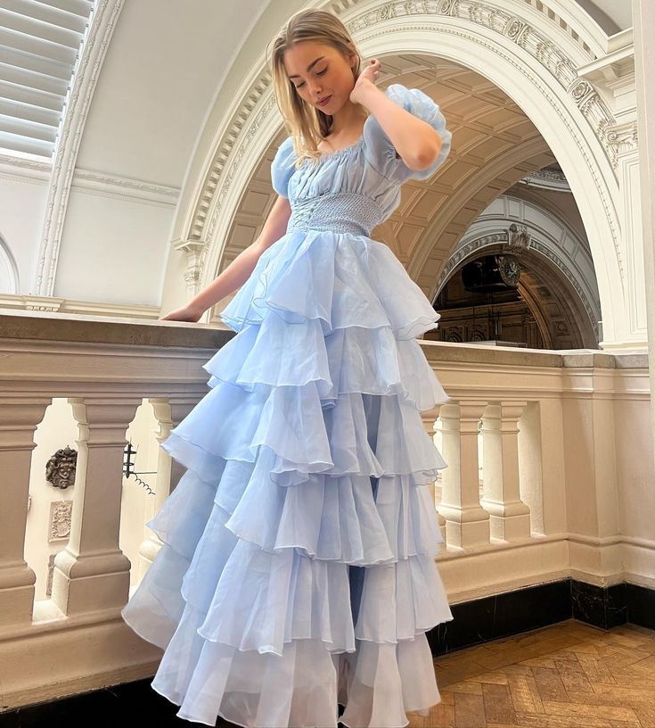 Robe de soirée princesse bleue élégante, coupe trapèze, manches courtes, longue, en tulle, robe de bal, gh4197