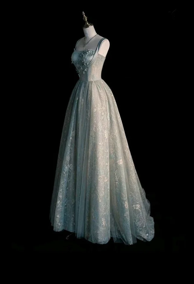 ✨Girlhomeshops-Sage green A-line long tulle gown gh10164