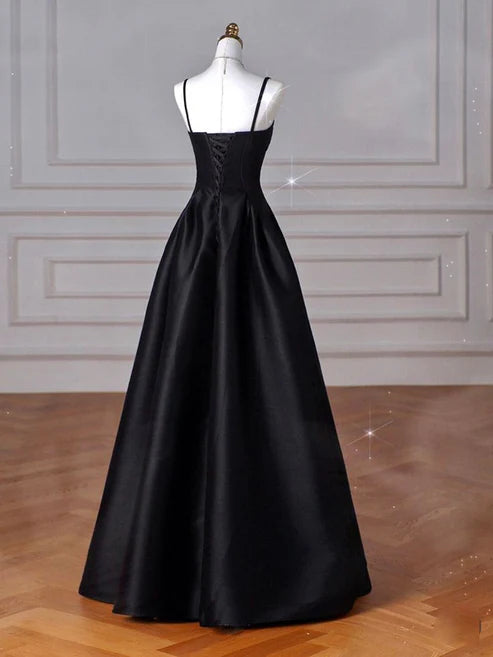 Robe de soirée longue en satin, élégante et simple, noire, rouge et bleu marine, coupe trapèze, robe de bal, gh3573