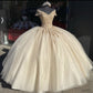 Champagner Farbe Herrlich Glänzend Exquisite Perlen Lange Ballkleid Abendkleid gh3365