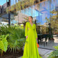 Yellow Green A-line elegant flowing long chiffon ball gown evening dress party dress gh3094