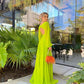 Yellow Green A-line elegant flowing long chiffon ball gown evening dress party dress gh3094