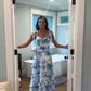 Blue floral elegant long formal evening gown sleeveless slit dress party dress gh3010