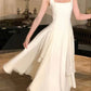 White solid color fashion elegant A-line square neck ball gown ankle length long chiffon evening gown party dress gh2737 gh2737