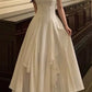 White solid color fashion elegant A-line square neck ball gown ankle length long chiffon evening gown party dress gh2737 gh2737