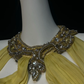 Halter Golden Yellow Prom Dress Sheer Bodice Rhinestone Floral Embroidery Tiered Chiffon Mermaid Formal Gown gh9554