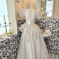 Ivory Puff Sleeve Waist-Cinched Voluminous Skirt Long Romantic Dress, Wedding Gown gh7698