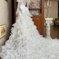 White Vintage Mermaid Wedding Gown, Mock Neck Illusion Tulle Sweetheart Neck, 3D Ruffle Puff Shoulders, Sheer Lace Long Sleeves, Embroidered Lace Appliqués Fitted Bodice, Multi‑Layer Ruffle Mermaid Long Train, Prom Dress gh8661