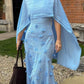 French Romantic Style 3D Flower Cutout Embroidery Floor-Length Shawl Waist-Cinched Gown - Elegant Dress for Garden Party & Wedding Guest Events gh6507