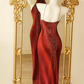 Burgundy Halter Mermaid Prom Dress Hand Beaded Fringe Bodice Long Vintage Evening Gown gh9598