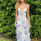 Blue Charming Floral A-Line Spaghetti Strap Long Ball Gown Party Dress Evening Gown gh3009