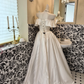 White Off Shoulder Satin Waist-Cinched Full Flared Romantic Dress, Wedding Gown gh7534