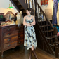 Cowl Neck Black Floral Chiffon Evening Dress, Spaghetti Strap Irregular Hem Vintage Midi Formal Gown gh9888