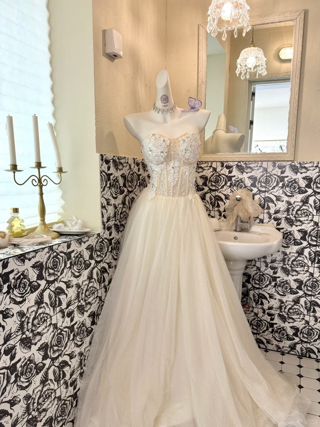Ivory Strapless Embroidered Waist-Cinched Full Flared Skirt Long Romantic Dress, Wedding Gown gh7763