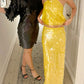 Costume deux pièces jaune brillant à paillettes, robe longue de vacances en bord de mer, robe de soirée gh4860