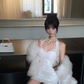 Women Elegant White Halter Homecoming Dress Floral Applique Lace V Neck Bodycon Short Party Gown gh9434