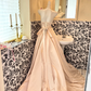 Blush Pink Minimalist Strapless Waist-Cinched Full Flared Long Fairy Romantic Dress, Wedding Gown gh7564