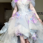 Lavender‑Blue Ombre Off‑Shoulder High‑Low Evening Gown, Lace Corset 3D Floral Tulle Prom Dress gh9052