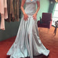 Blue elegant simple off-shoulder tulle long ball gown evening dress gh3018