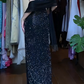 Black Vintage Prom Dress Halter Full Sequin Beaded Bodycon Side Slit With Fringe Shawl Long Evening Gown gh9610