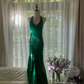Grün, wunderschön glänzend, modisch, elegant, zarte Spitze, Perlenbesatz, lang, Satin-Chiffon, Ballkleid, Abendkleid für Geburtstage/Hochzeitsgäste/Urlaubspartys, Ballkleid, Valentinstags-Date-Kleid, gh4037
