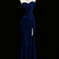 Robe de soirée bordeaux brillante à paillettes et queue de poisson gh4363