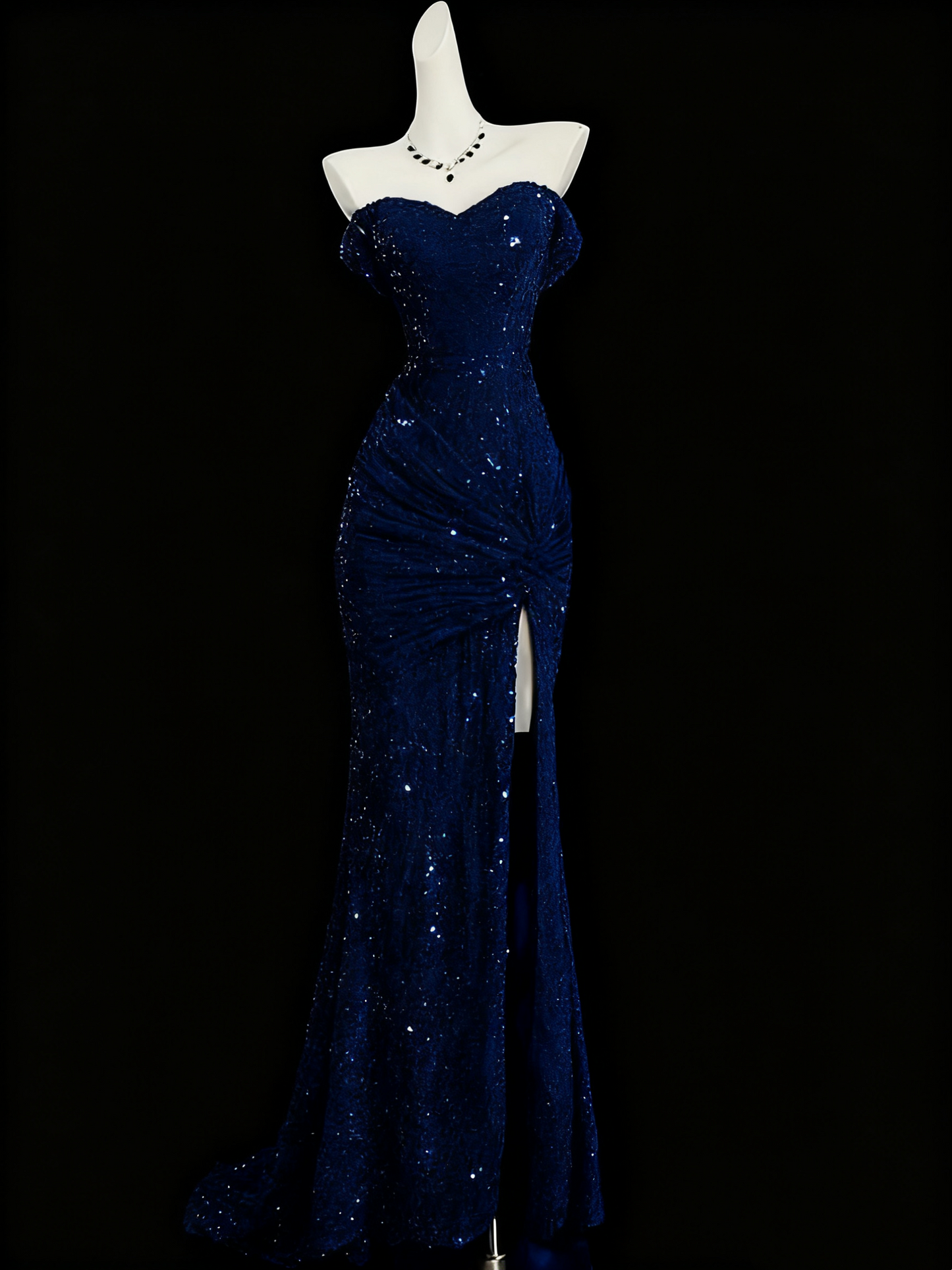 Robe de soirée bordeaux brillante à paillettes et queue de poisson gh4363