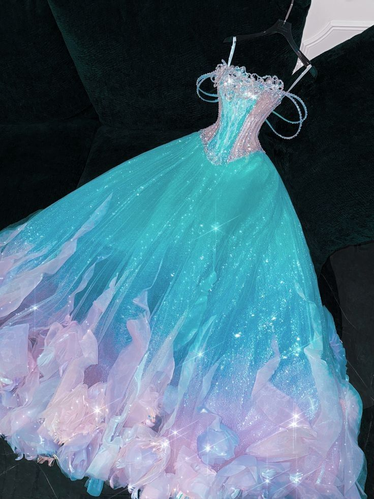 ✨Girlhomeshops-Ombre Sparkly Ball Gown 3D Floral Rhinestone Prom Dress gh10181