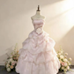 Pink Strapless Waist-Cinched Fluffy Princess Skirt Evening Prom Dress, Fairy Dress, Romantic Gown gh7360
