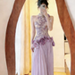 ✨Girlhomeshops-Lavender Halter 3D Rose Pleated Prom Dress gh10424