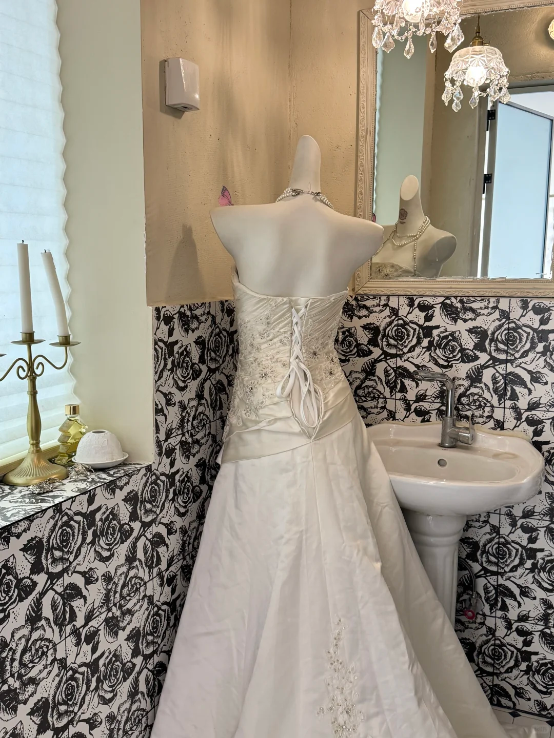 White Strapless Beaded Waist-Cinched Bodycon Sexy Vintage Romantic Dress, Wedding Gown gh7527