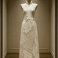 ✨Girlhomeshops-Cream White Jacquard Pearl Floral Bow Sleeveless Midi Qipao Cheongsam gh10413