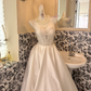 Ivory Strapless Lace Waist-Cinched Satin Full Flared Skirt Long Romantic Dress, Wedding Gown gh7740