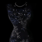 Black Evening Gown With Blue‑White Line Floral Print, Sleeveless Round Neck, Fitted Waist, Midi Mermaid Ruffled Hem, Vintage Formal Prom Party Dress gh8894