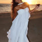 Robe de soirée en mousseline de soie blanche, couleur pure, jeune, élégante, douce, longue, à volants, irrégulière, pour bord de mer, plage, vacances, robe de soirée, robe de bal, gh3538