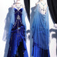 Robe de soirée élégante et délicate, bleu/bordeaux, bretelles spaghetti, longue, volantée, en velours, gh4169