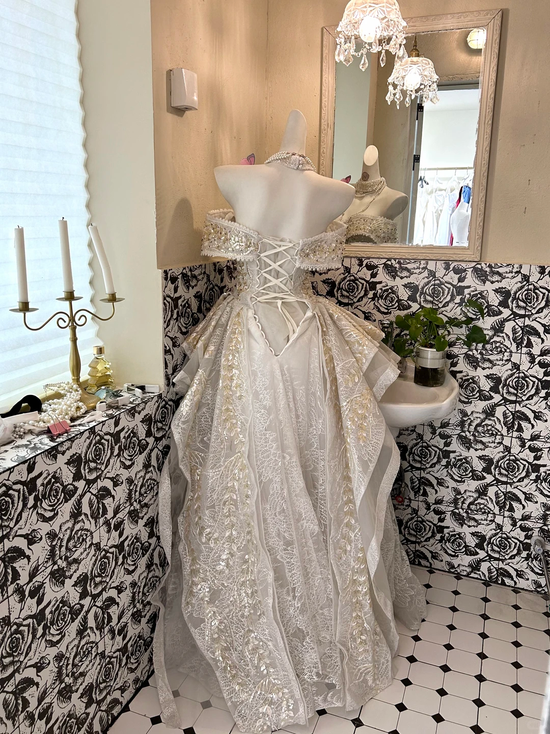 Ivory Off-the-Shoulder Soft Elegant Waist-Cinched Irregular Hem Romantic Dress, Wedding Gown gh7627