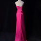 Fuchsia Satin Prom Dress V Neck Ruched Bodice Rhinestone Waist Long Sash Formal Gown with Ruffle Shrug gh9557