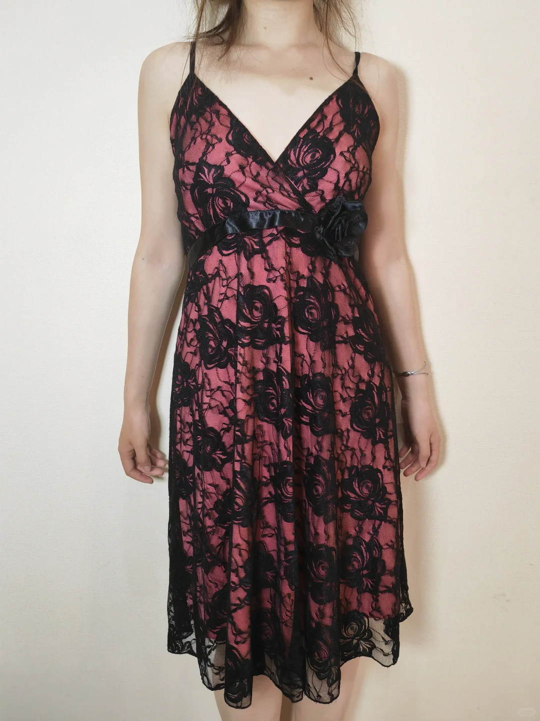 Pink Base Sexy Vintage Black Lace Spaghetti Strap Fitted Waist Prom & Evening Party Dress gh8464