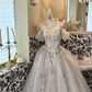 Ivory Off-the-Shoulder Gown with Silver Embellishments, Waist-Cinched Puffy Long Romantic Dress, Wedding Gown gh7539