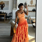 Pink/Orange/Green Gradient Spaghetti Straps Fashion Elegant Long Ruffle Chiffon Ball Gown Evening Dress Party Dress gh3252