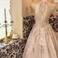 Ivory Rhinestone Embroidered Luxury Elegant Waist-Cinched Full Flared Romantic Dress, Wedding Gown gh7512
