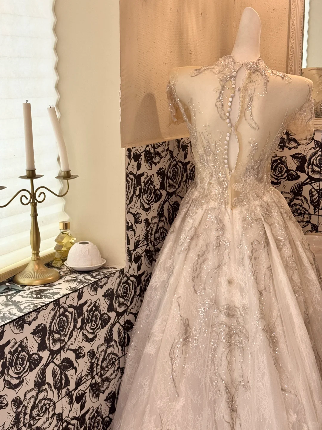 Ivory Rhinestone Embroidered Luxury Elegant Waist-Cinched Full Flared Romantic Dress, Wedding Gown gh7512
