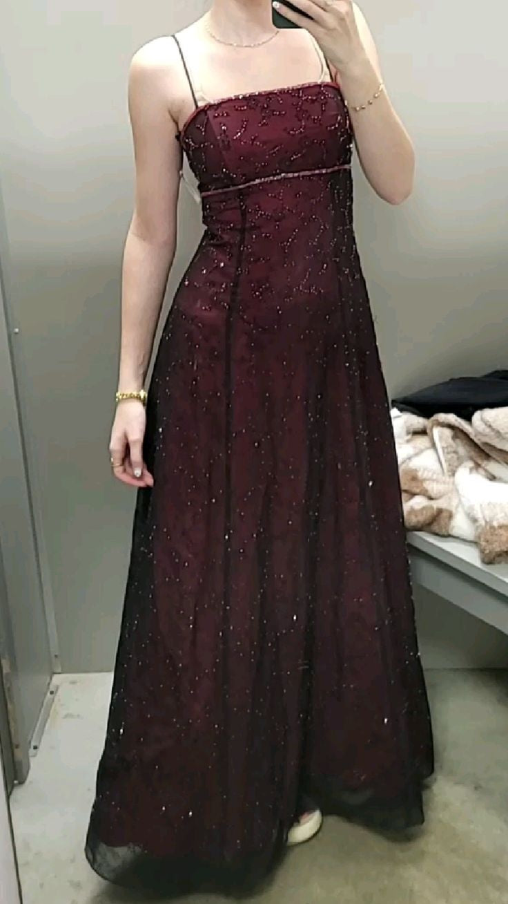 girlhomeshops- Burgundy Vintage Exquisite Beaded Long Chiffon Prom Dress gh5965