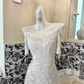 Ivory Lace Off-the-Shoulder Cinched Waist Figure-Flattering Long Romantic Dress, Wedding Gown gh7784
