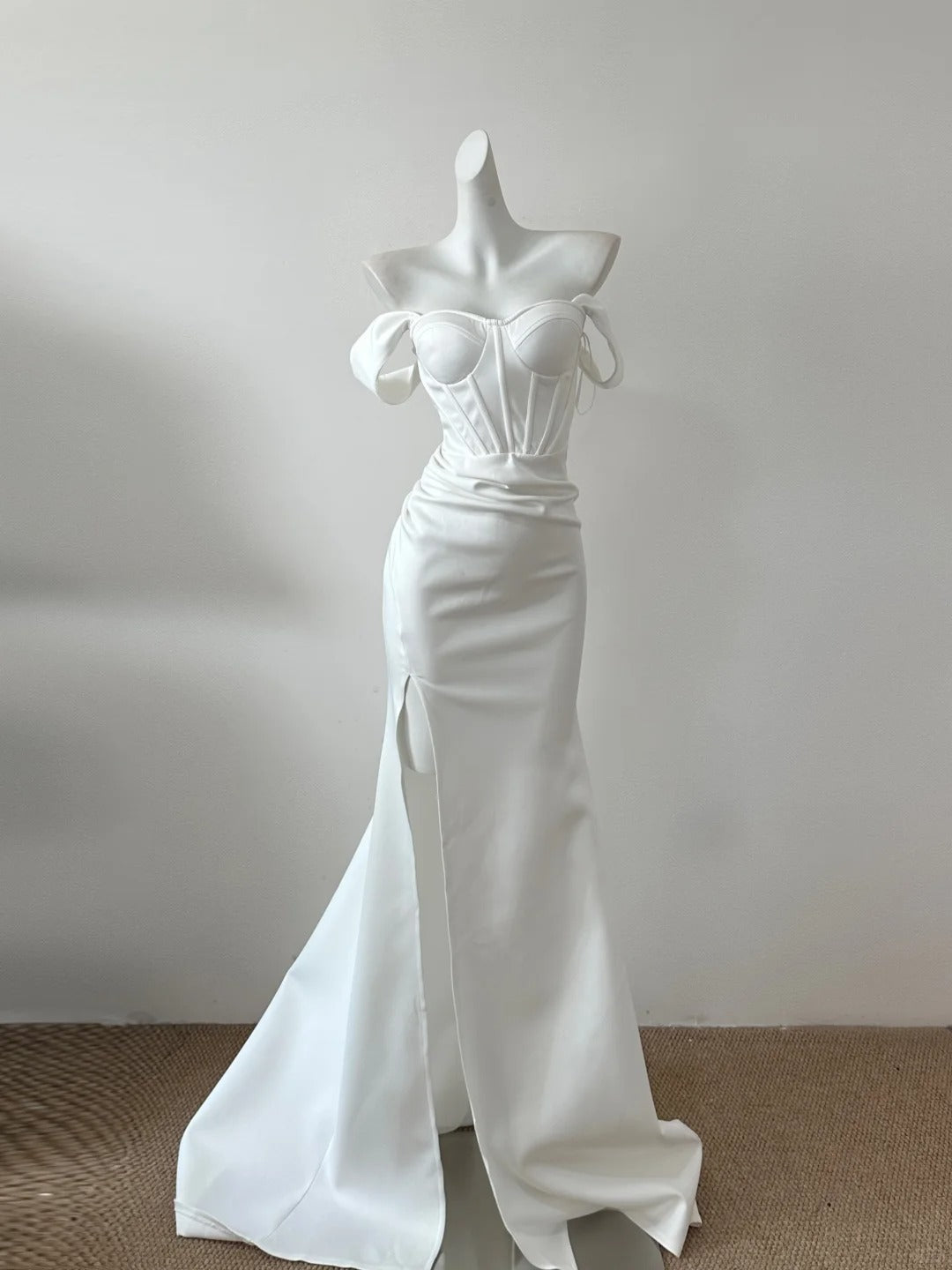 Rosa/Weiß Einfache Elegante Lange Bodenlangen Satin Ballkleid Abendkleid Partykleid gh4189